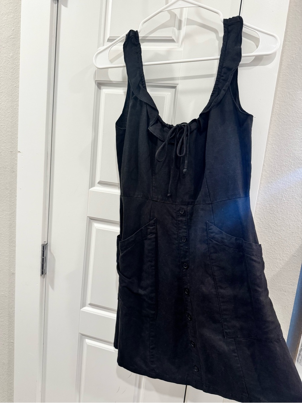 Reformation Black Sleeveless Button-Front Mini Dress